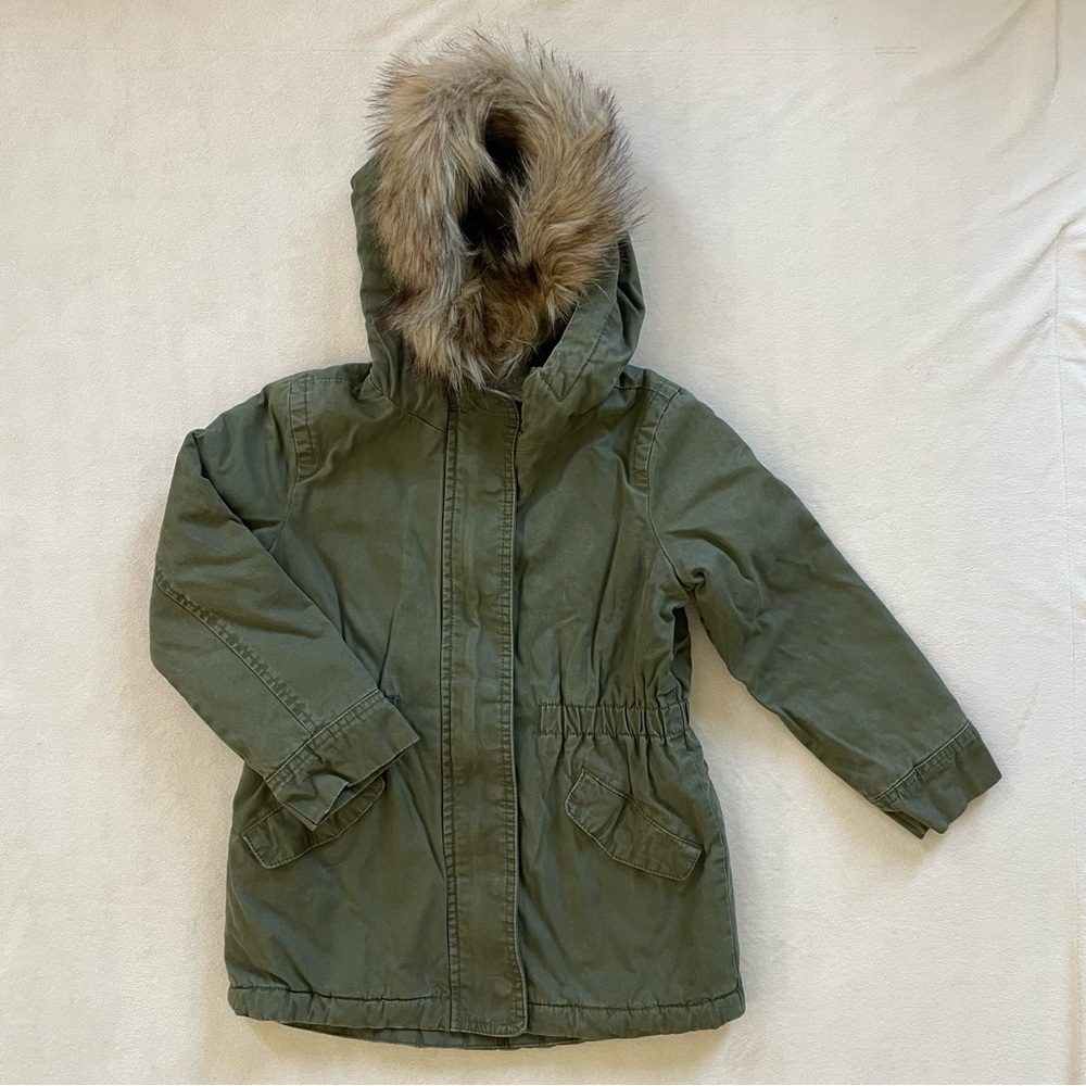 GAP Kids Green Parka with Faux Fur Hood